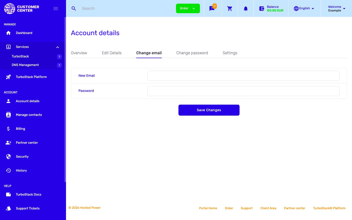 The Change email tab