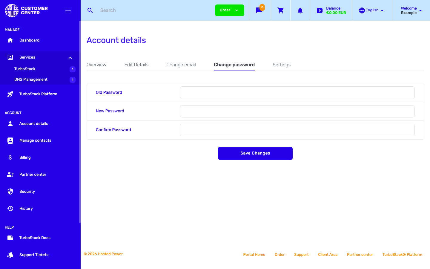 The Change password tab