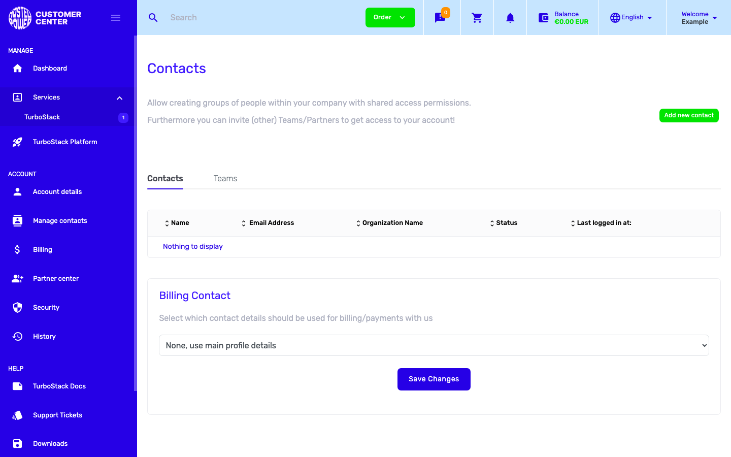 The Contacts tab under Manage contacts|1000