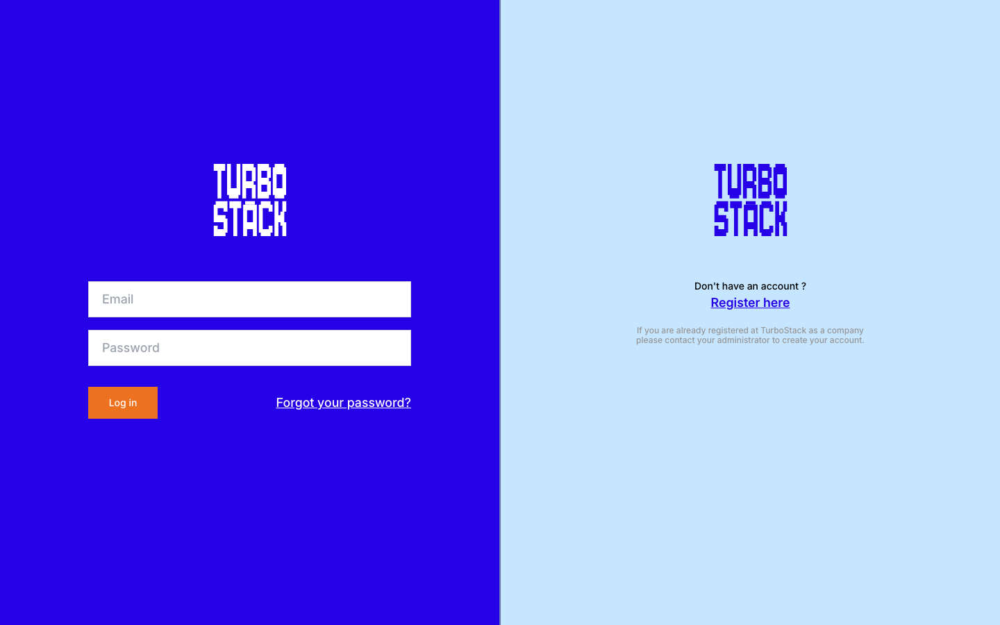 The TurboStack sign-in screen with the email and password fields|1000