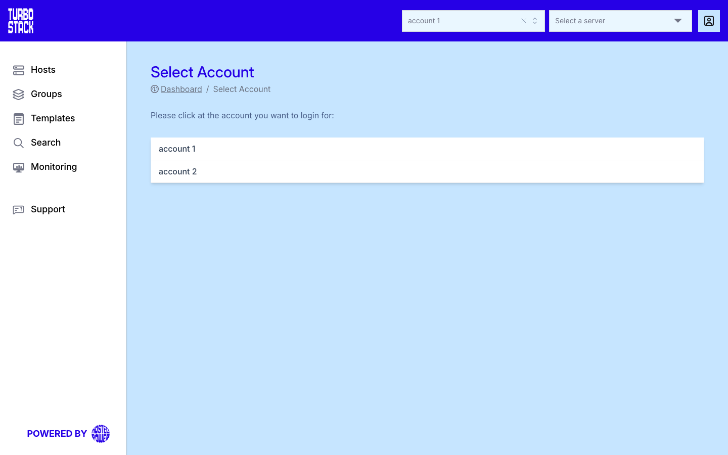 The Account list, showing the accounts your login can open|1000