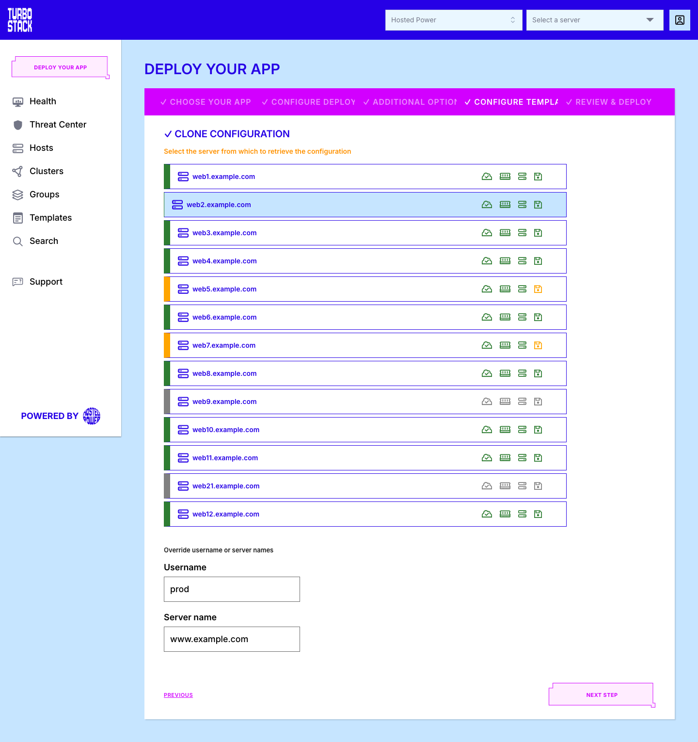 Step 4 in Existing config mode with a source host selected