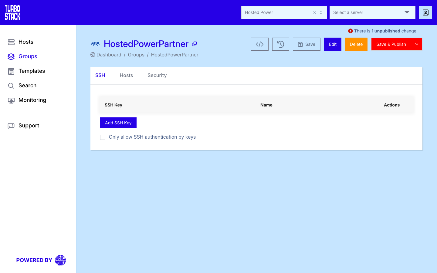 The group detail page with its tabs and the header actions for saving, editing and publishing|1000