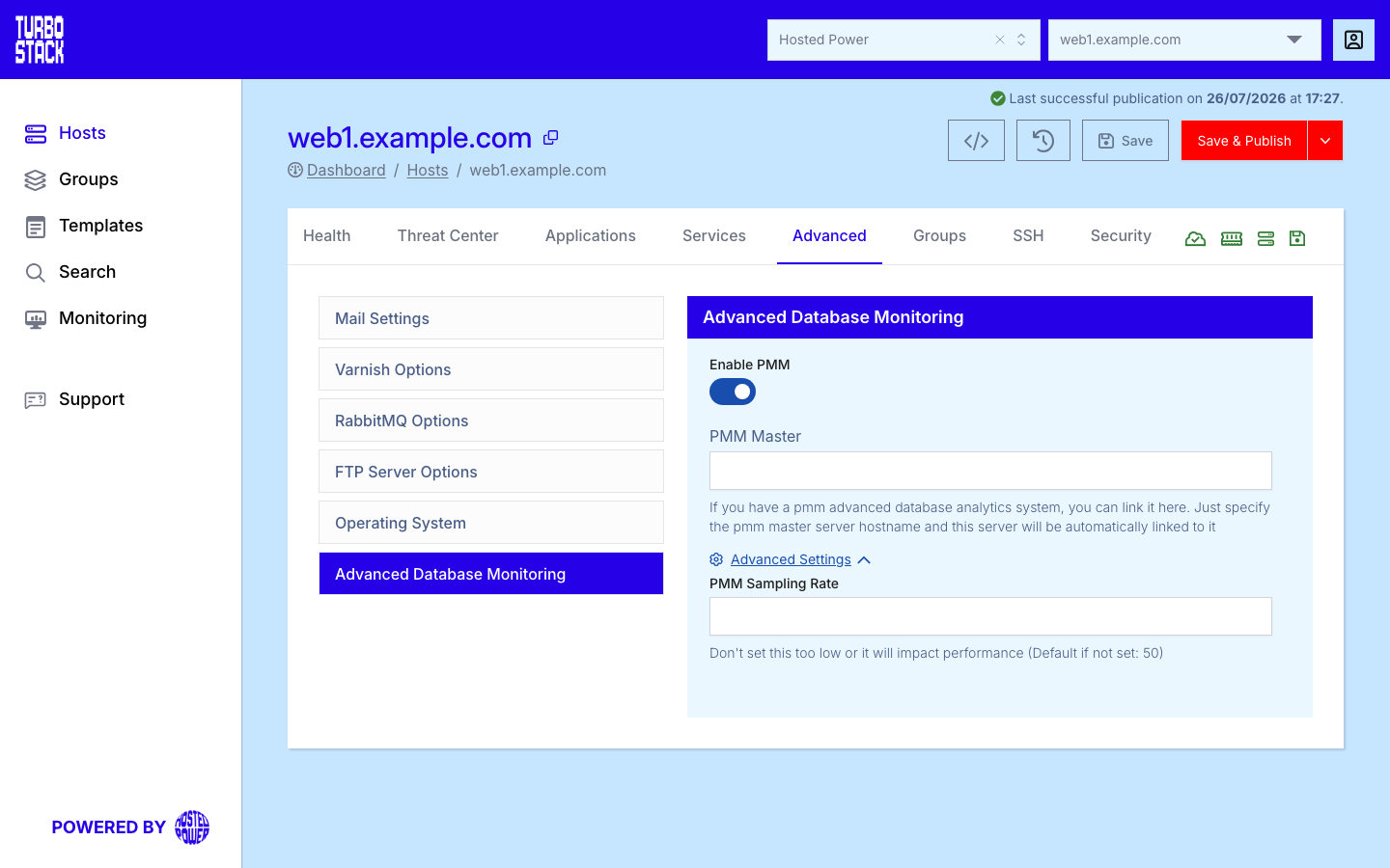 The Advanced Database Monitoring panel on the Advanced tab, with its enable toggle|1000
