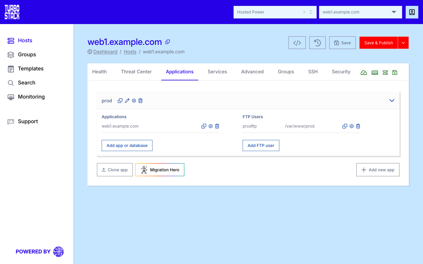 An expanded system user showing its Applications and FTP Users|1000