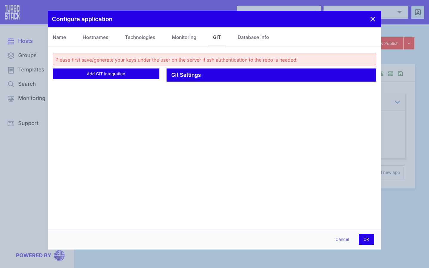 The GIT tab in Configure application|1000
