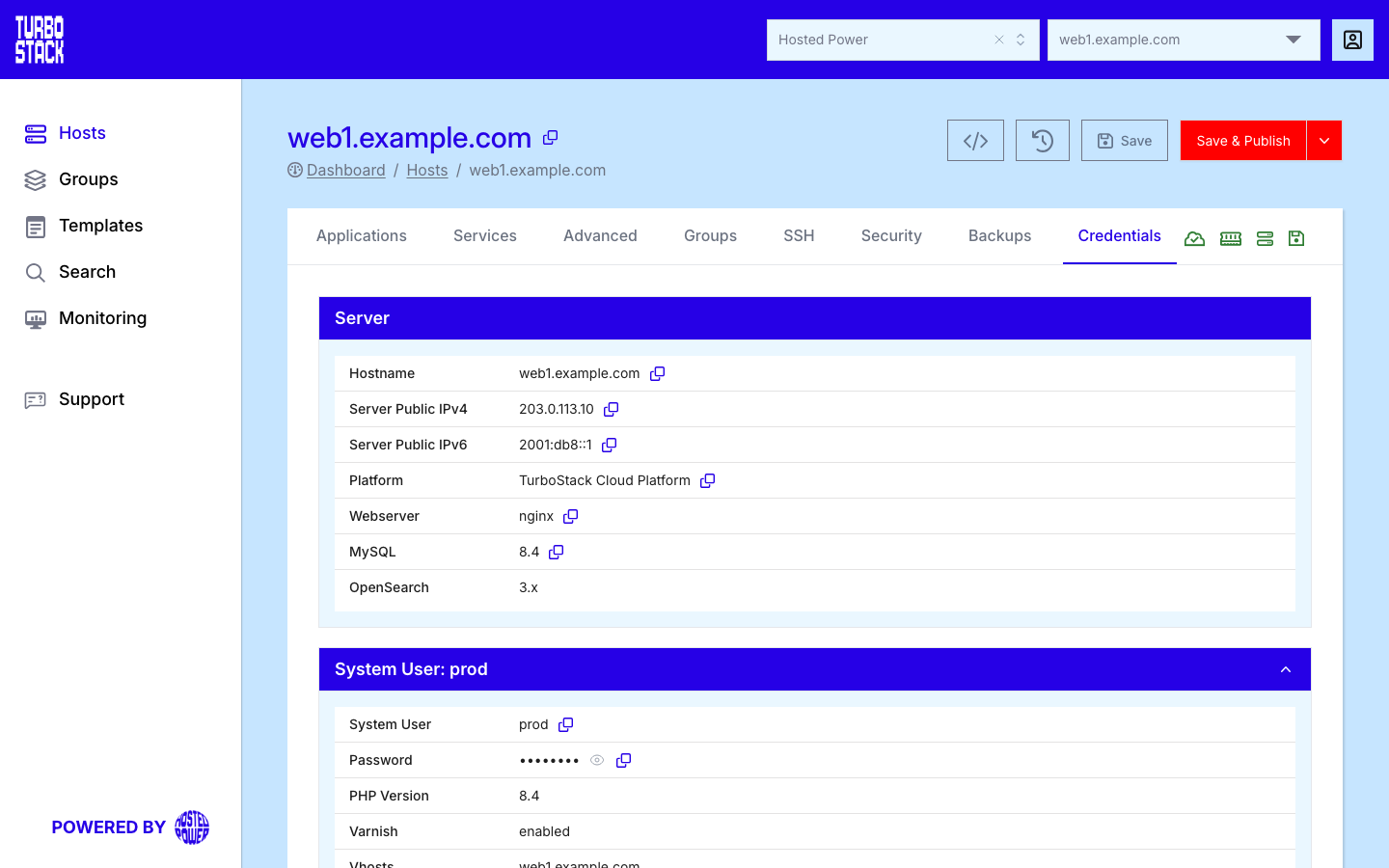 The Credentials tab shows the server's public IP addresses|1000