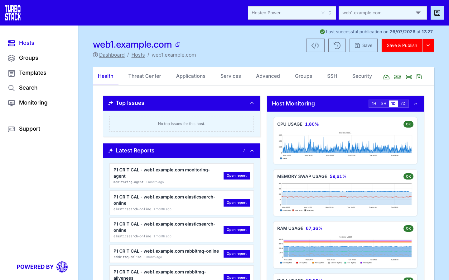 A host's workspace with the configuration tabs and header actions|1000