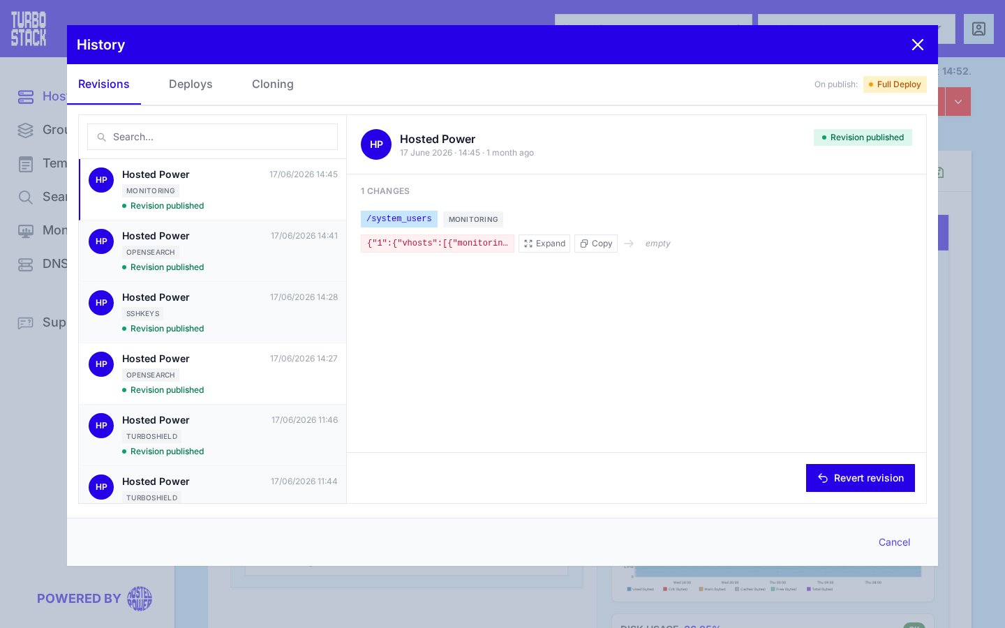 The History view showing the Revisions, Deploys and Cloning tabs|1000