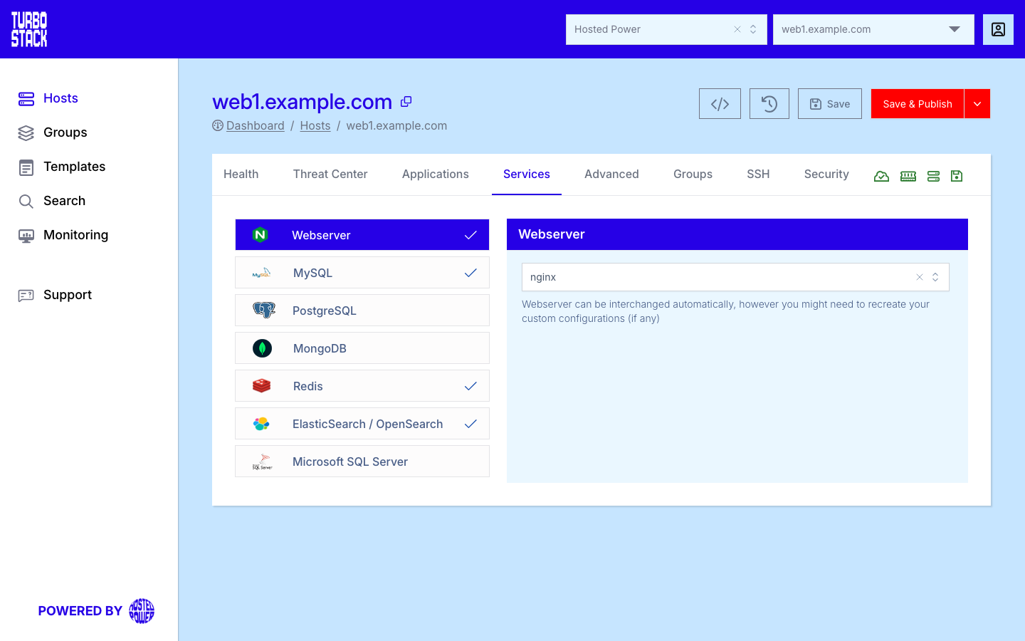The Services tab showing the web server and database services|1000