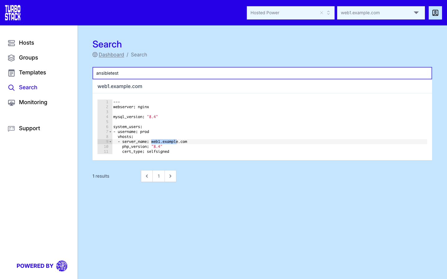Search results page showing matches across hosts, groups and templates|1000