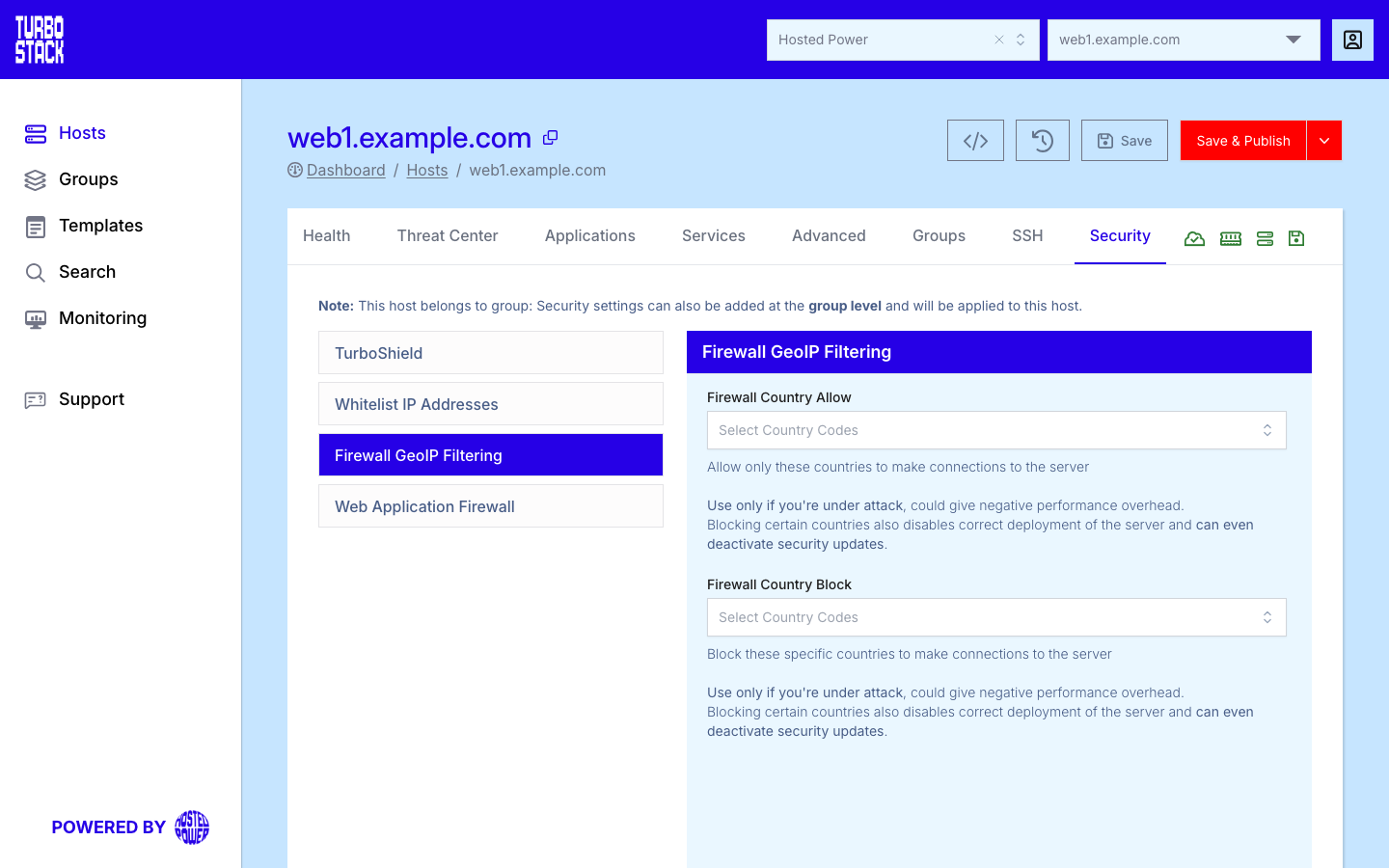 Firewall GeoIP filtering on the Security tab