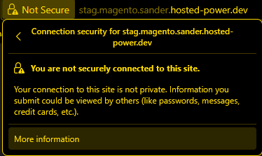 Screenshot of the Firefox address bar showing a 'Not secure' label and more information about the issue