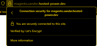 Screenshot of Firefox connection security fold-out displaying a connection validated by Lets Encrypt