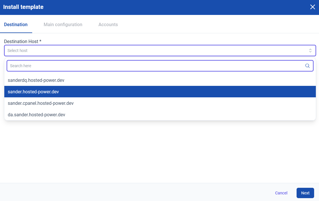 TS app screenshot showing a pop up window with configuration options for template usage