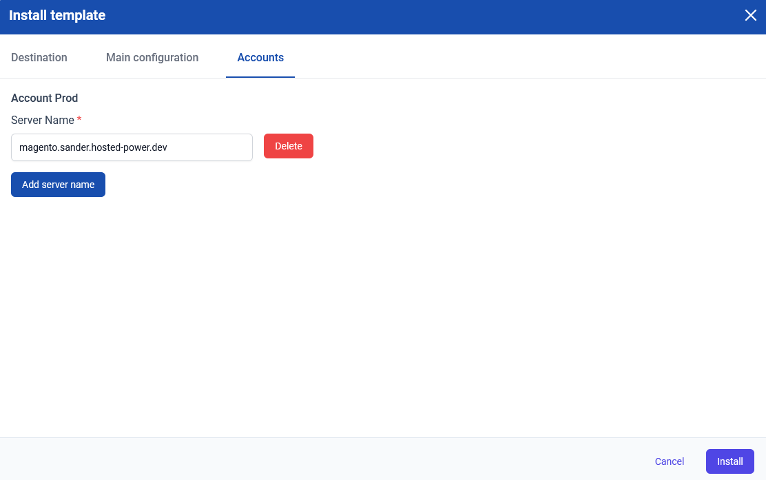 TS app screenshot showing a pop up window with configuration options for template usage